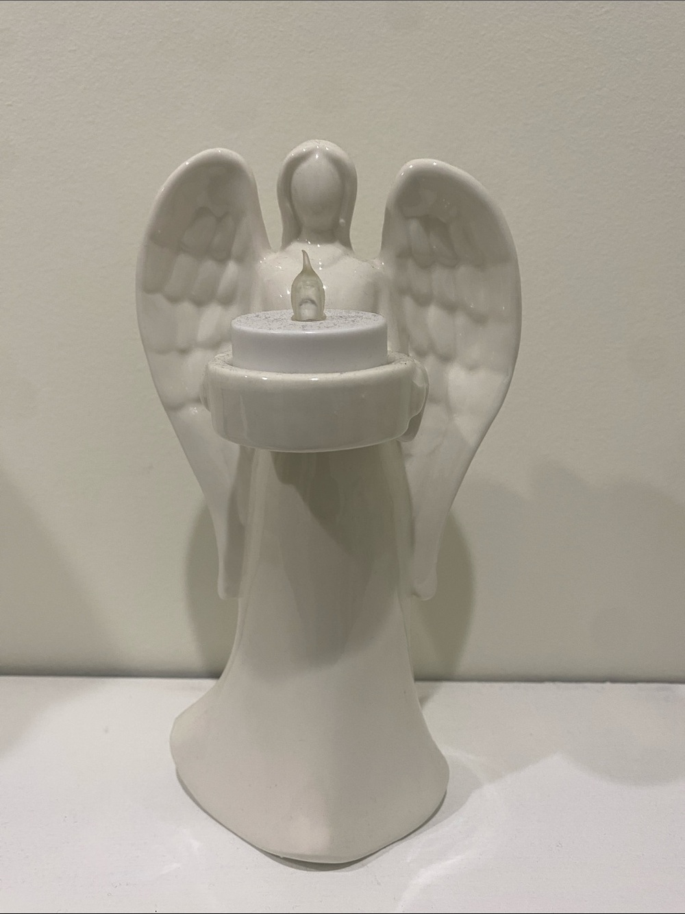 White Ceramic Angel Candle Holder NWOT